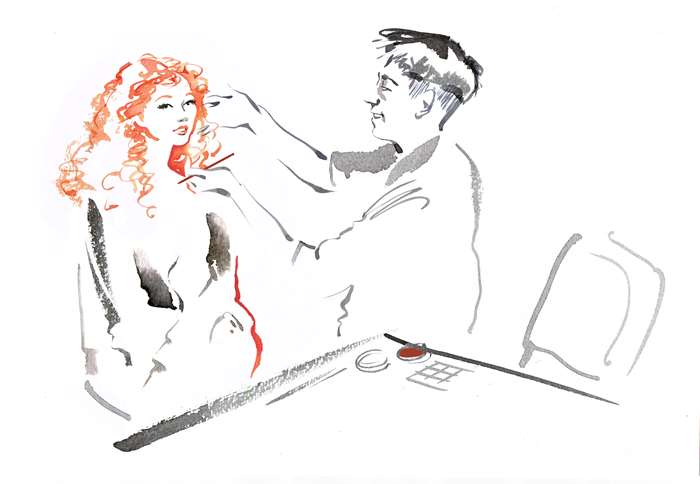 Bridal applying wedding makeup illustration