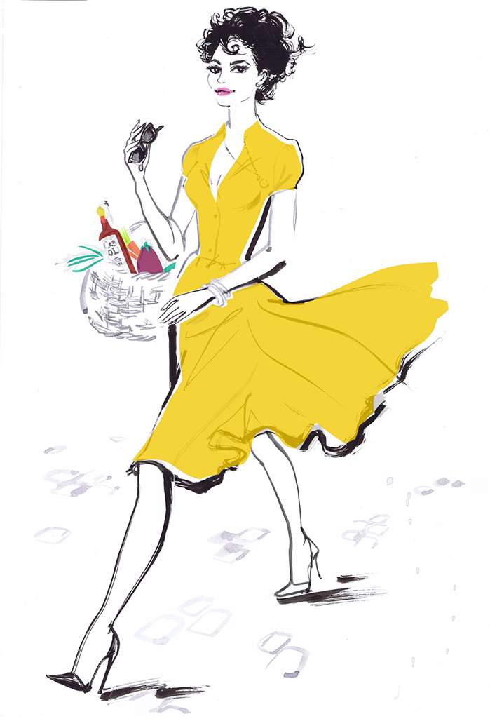 An illustration of stylish woman in yellow dress