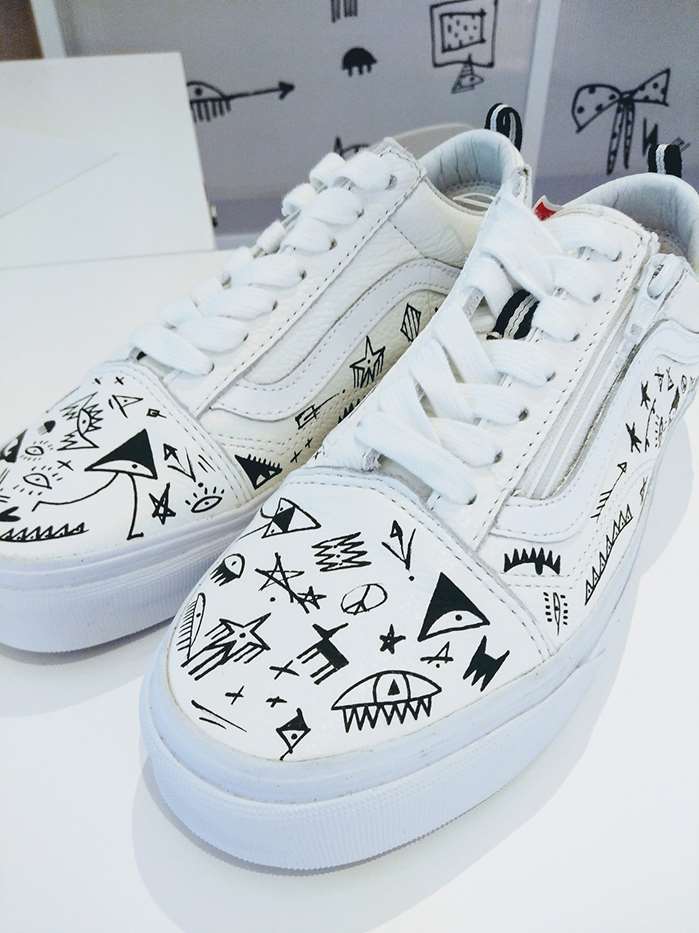 Scribbles design on leather sneakers