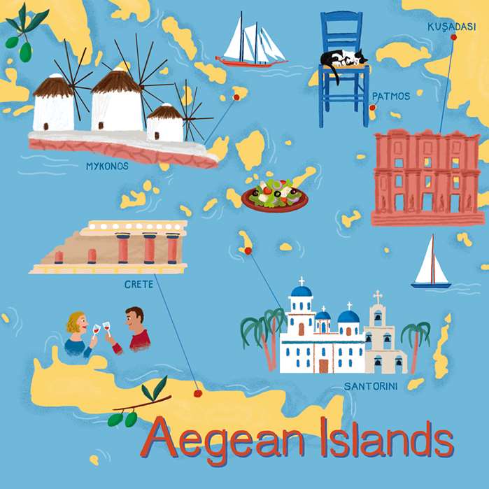 Aegean Islands Map Illustration