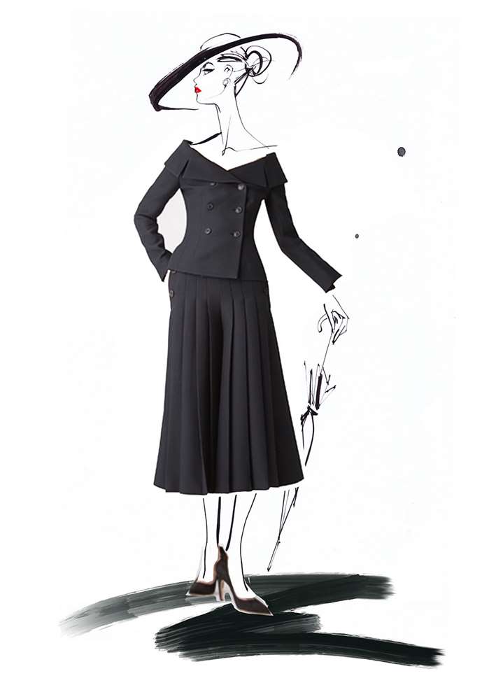 Line drawing of a fashion lady