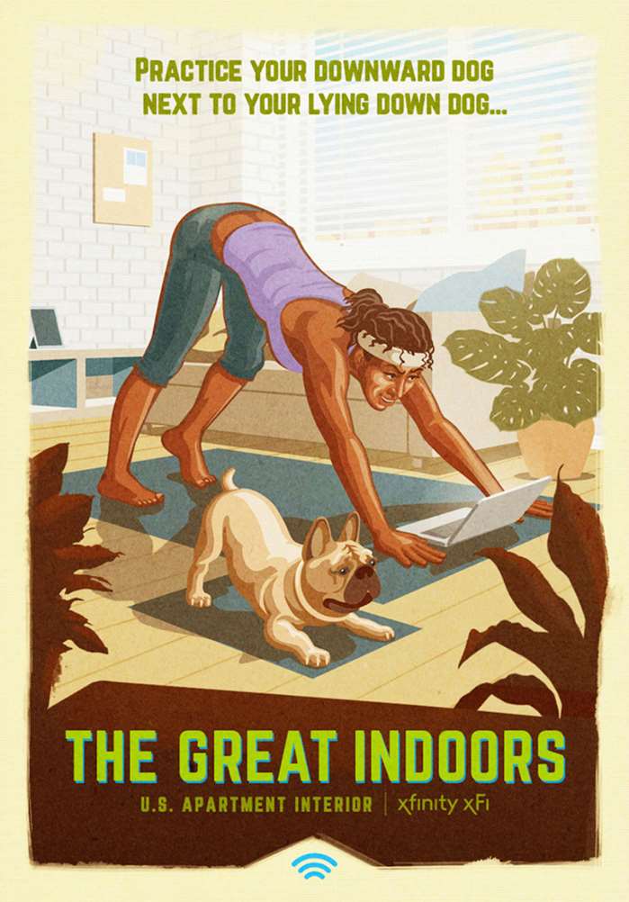 Woman doing yoga with her dog