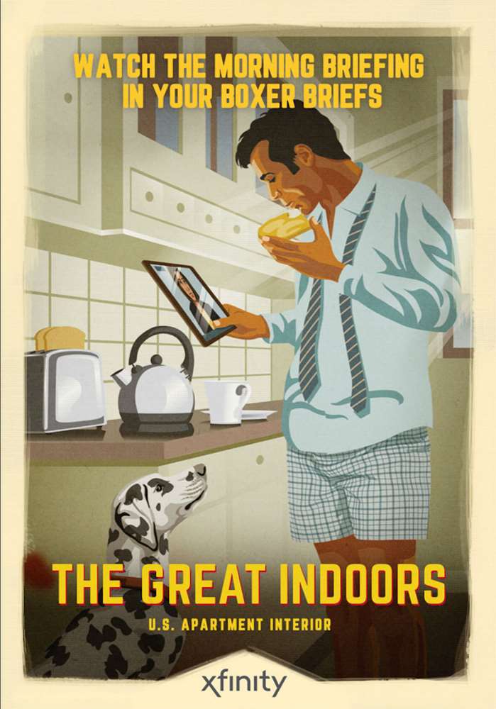 Retro art of man having breakfast
