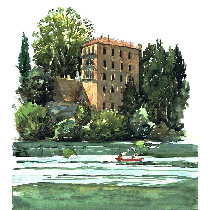 A Painting Of The Vieux Moulin Hotel