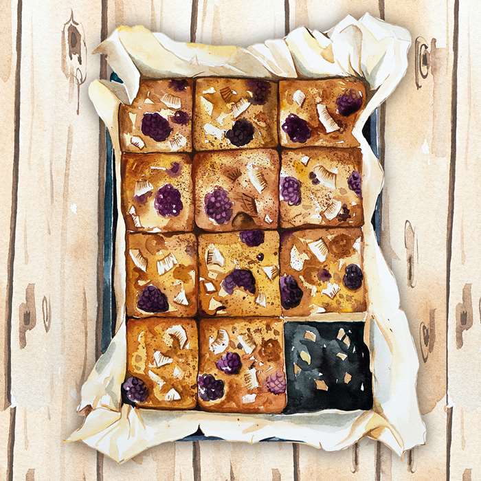 Watercolour painting of traybake recipe