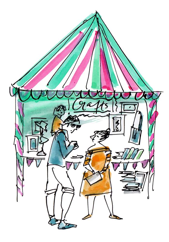 An illustration of family at craft shop