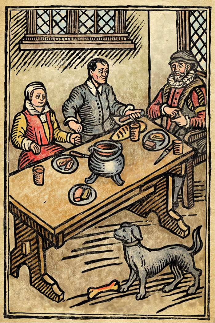 Pastiche illustration of family having food