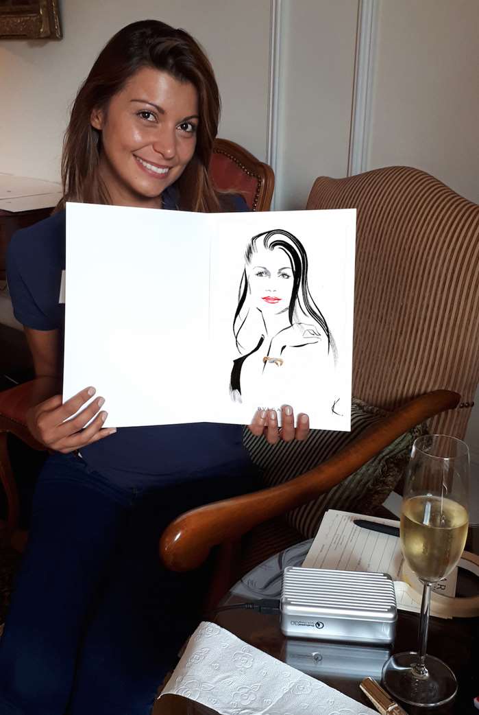Portrait drawing of woman wearing bracelet