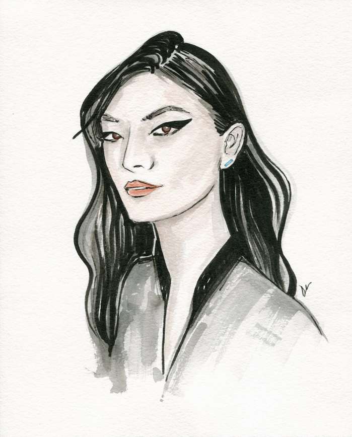 hand painted red lips girl illustration