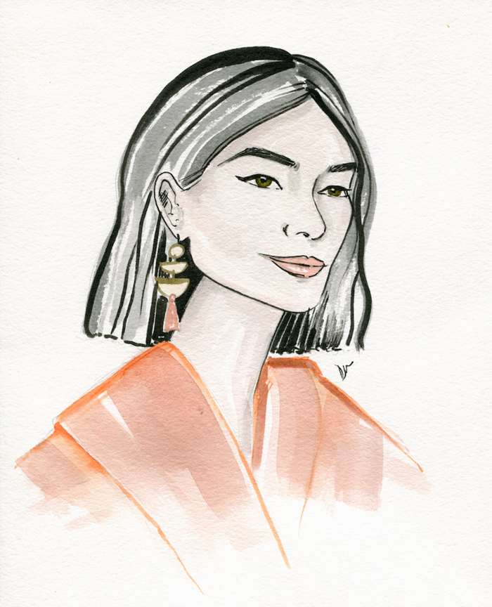 Color Sketch of short hair woman with Scarf