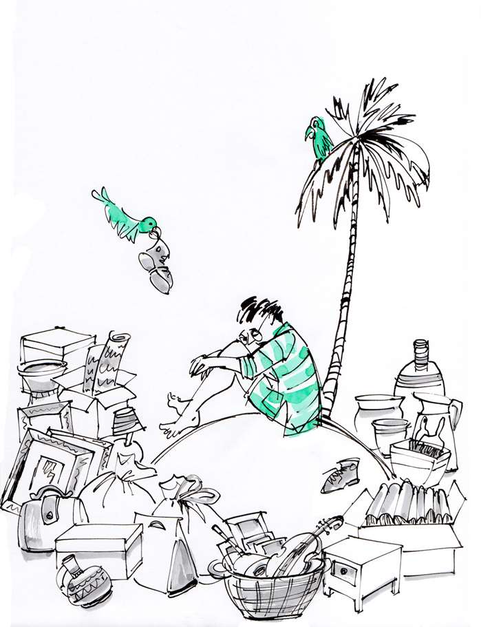 Pencil art of man thinking declutter