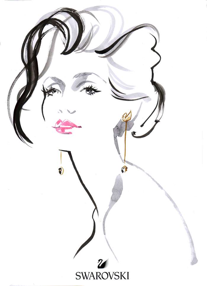 Beautiful line art of woman wearing earrings