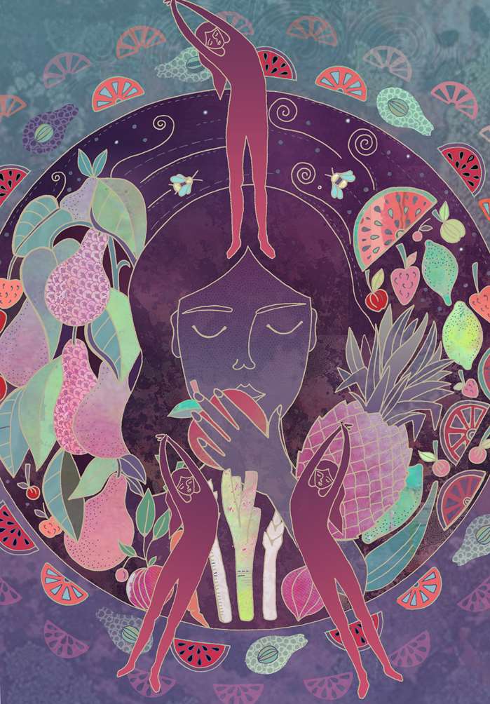 Yoga Pose with fruits illustration