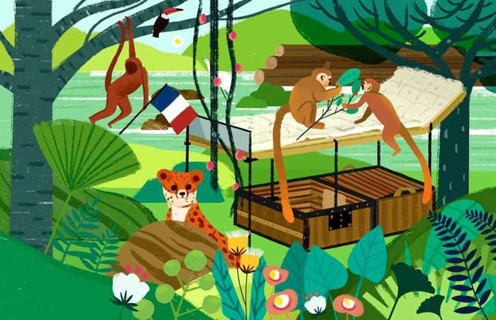 Animals climbing tree in the jungle