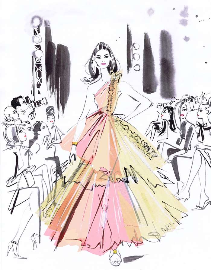 Fashion Lady on ramp illustration by Jacqueline Bissett