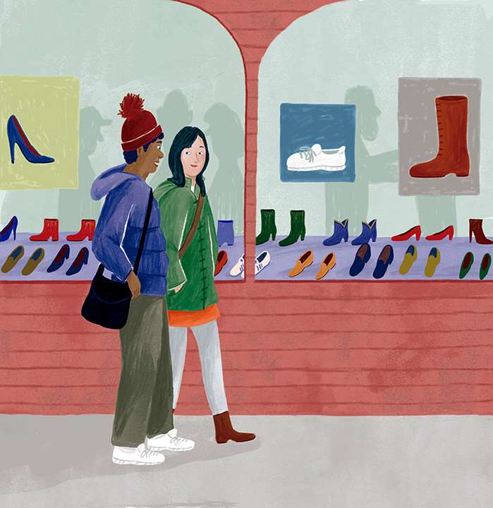 Hand drawn Man and woman going for shopping