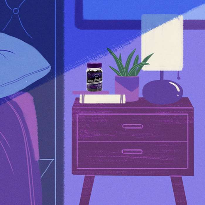 stress balls on bedside table