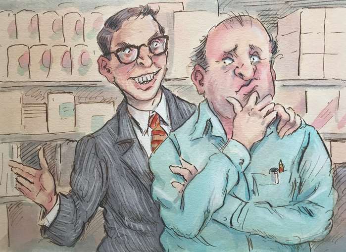conman trying to fool shopkeeper