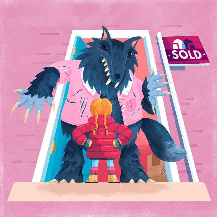 a kid standing infront of a monster
