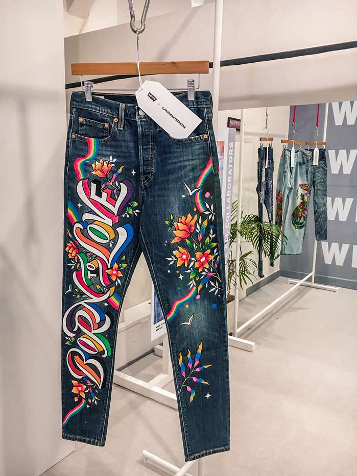 calligraphy on Levi jeans