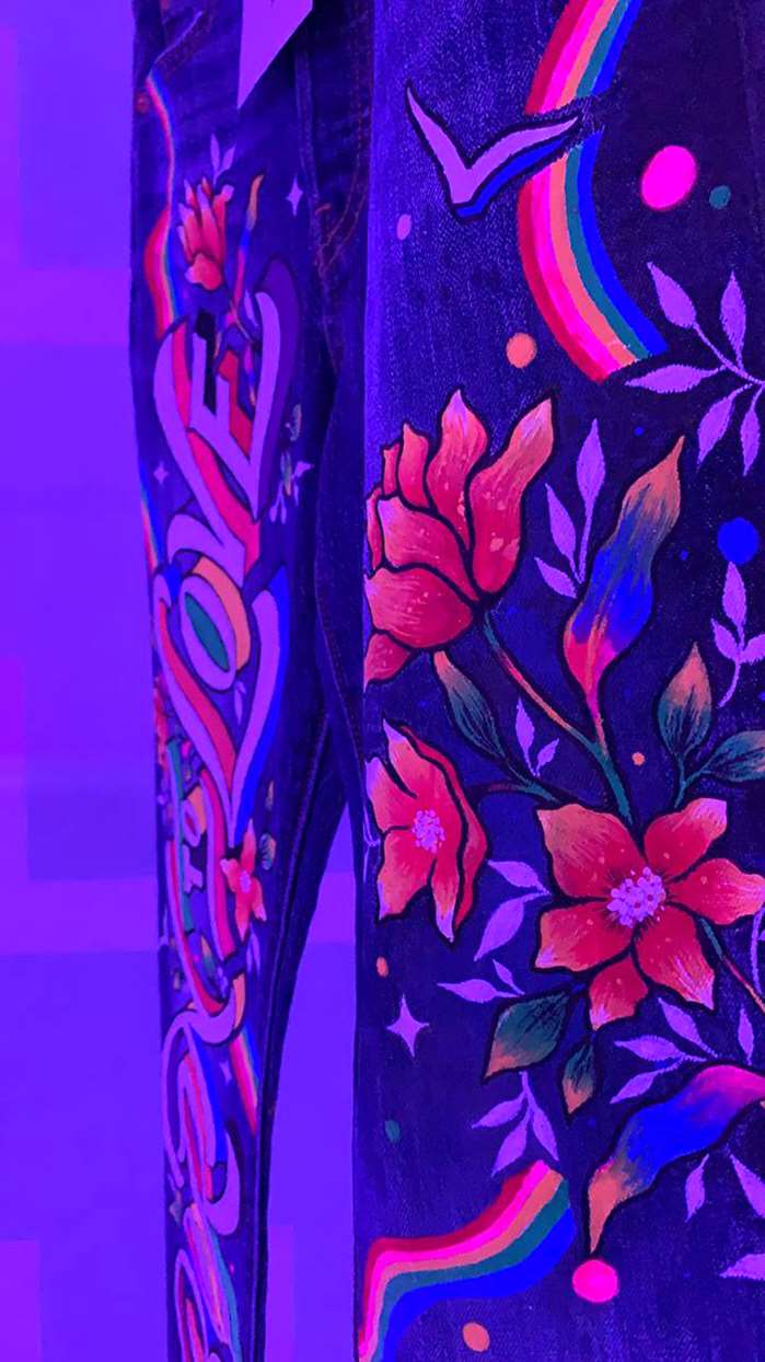 love and flower design on jeans
