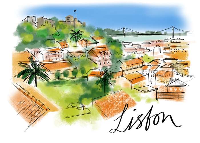 hand drawn art of lisbon city