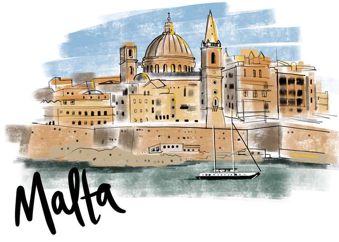 hand drawn art of malta city
