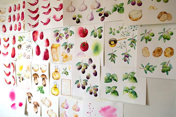 watercolour art of regional recipes fro Mezetta
