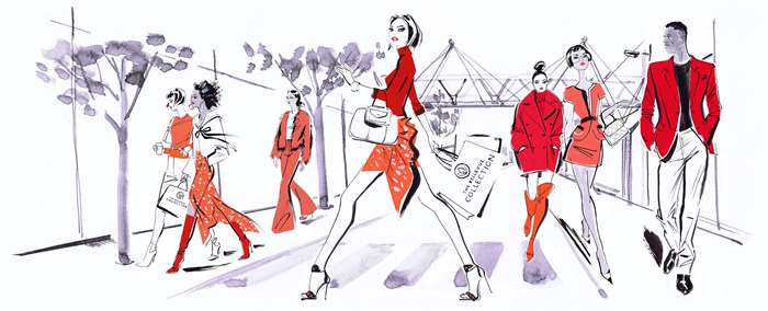 fashionable models in red, on stage