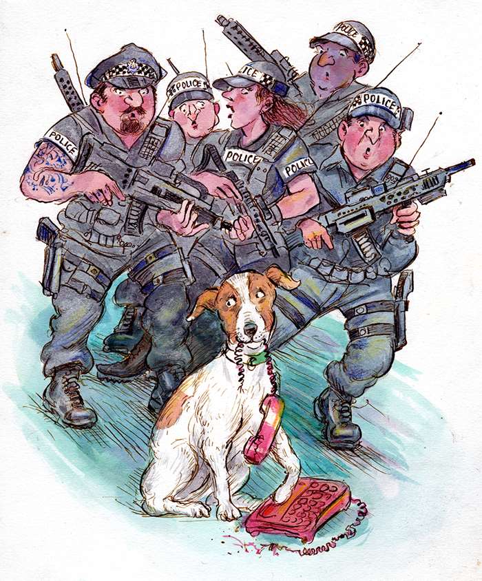 illustration of dog who called police force
