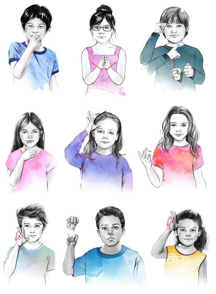 painting of kids using sign language