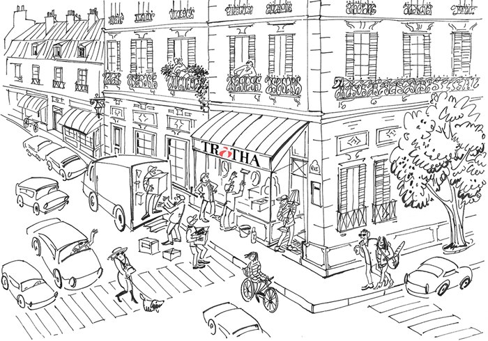 Black ink madeTrotha watch store in Paris