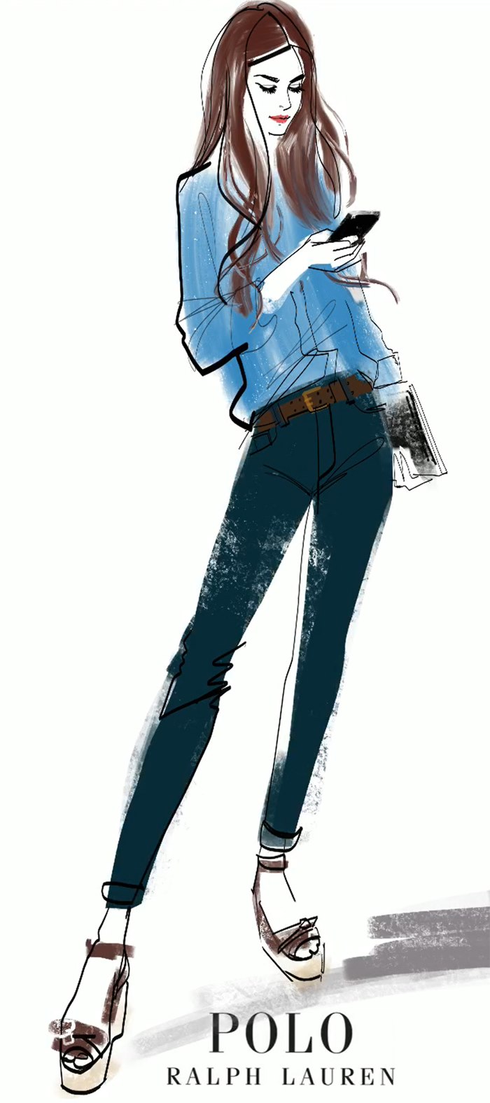 Fashion illustration of woman with mobile