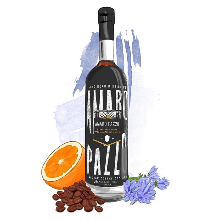 Amaro Pazzo wine bottle illustration