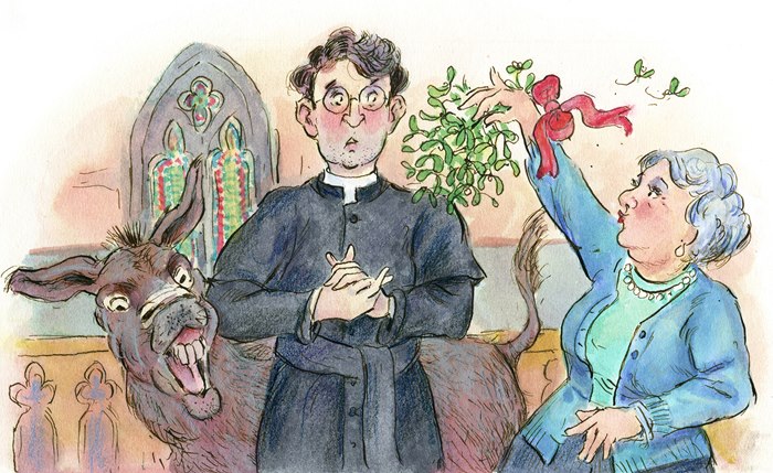 Cartoon and humor illustration at church