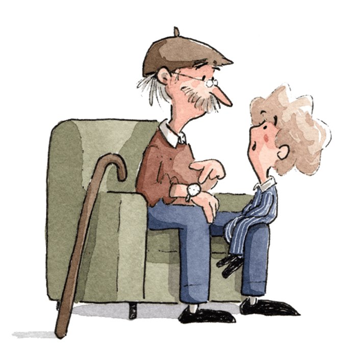 Watercolor illustration of old couple