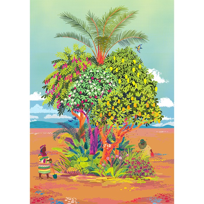 Background scene with coconut trees on beach illustration