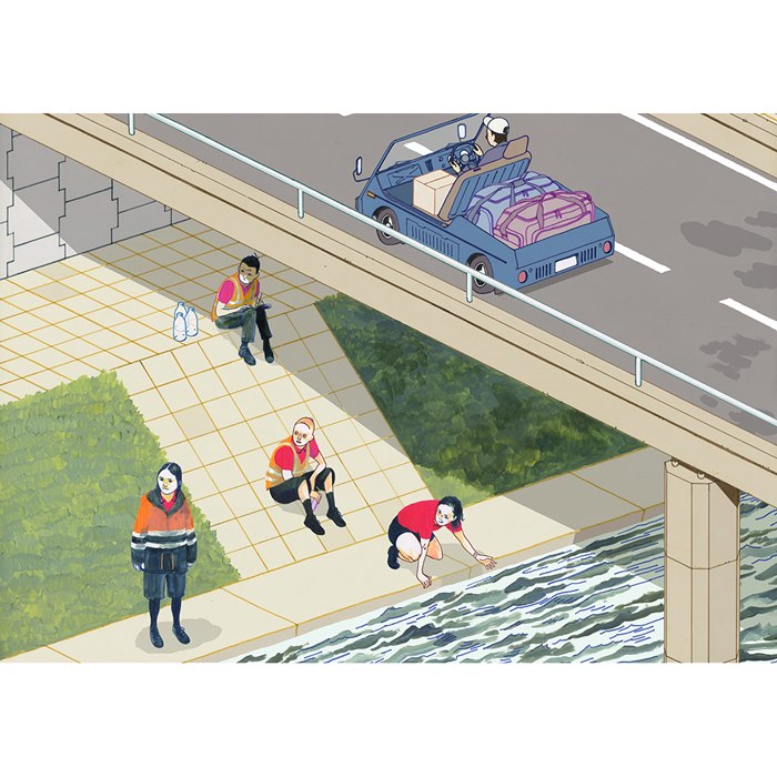 Young people under the bridge 