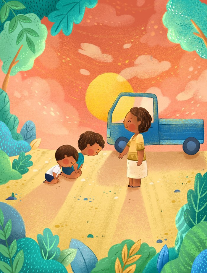 A mother and her kids illustration