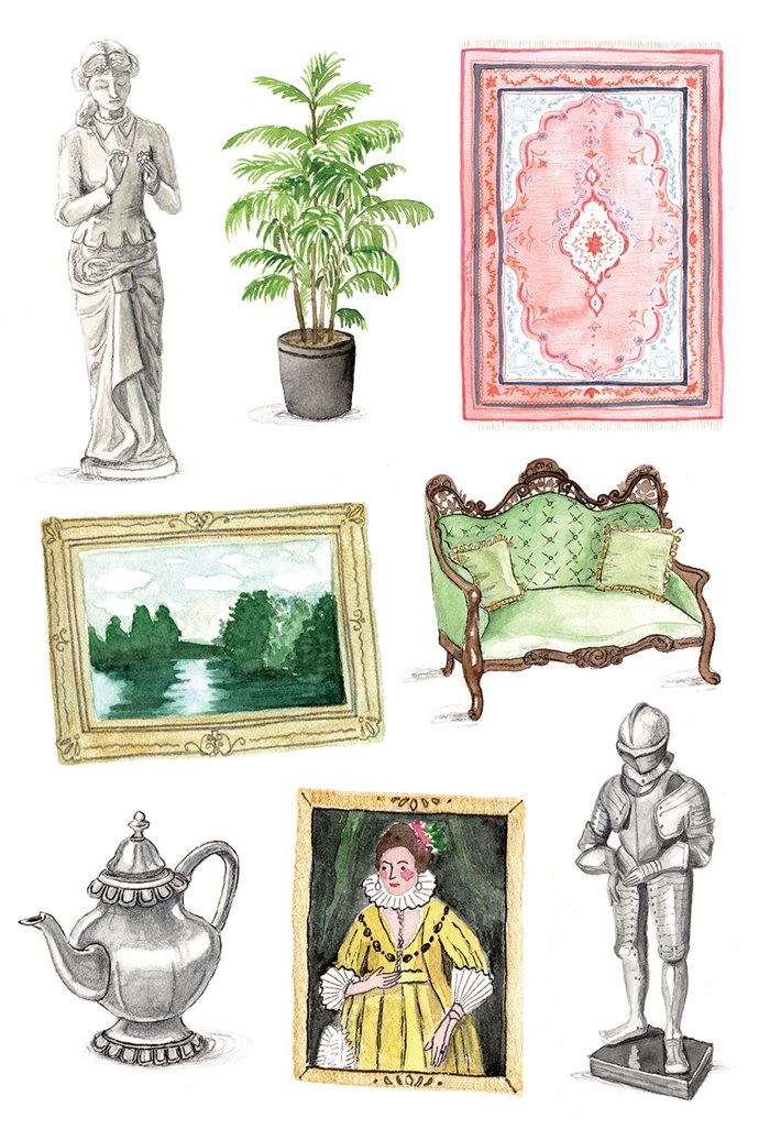 house with floral displays and portraits