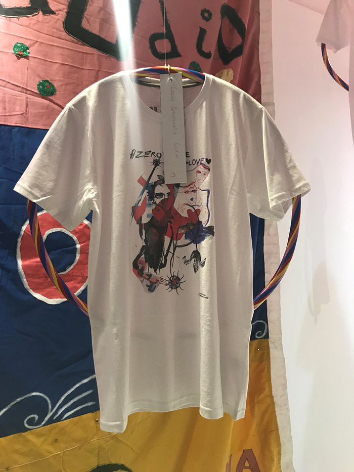 the printed t-shirt to spread information about HIV