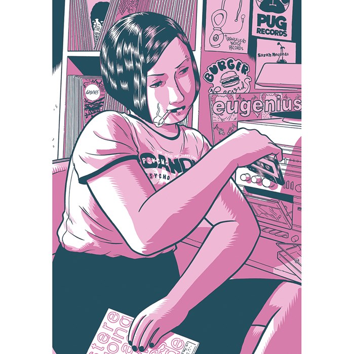 Graphic illustration of smoking woman 