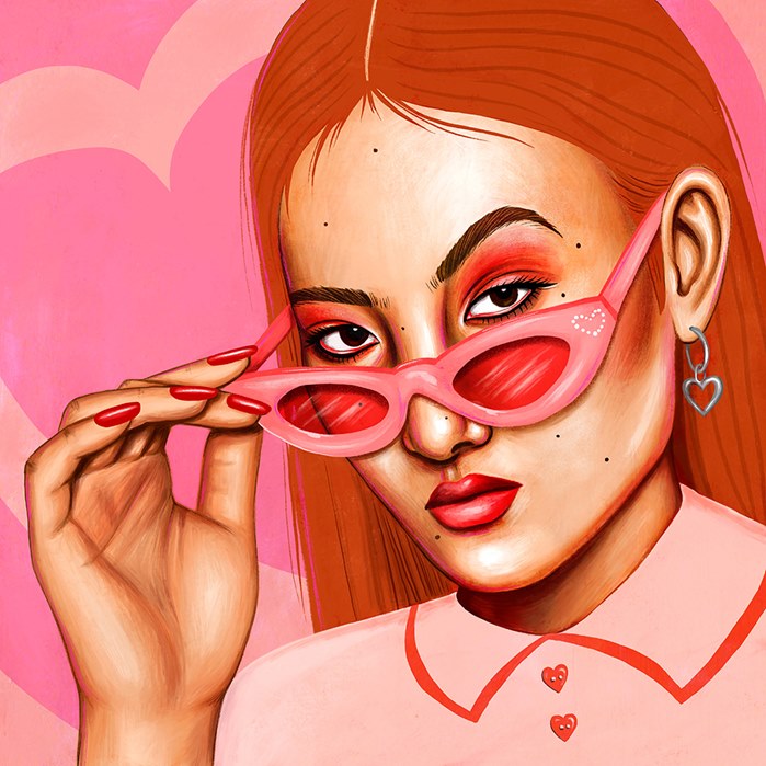 Graphic portrait of beautiful girl wear sunglasses 