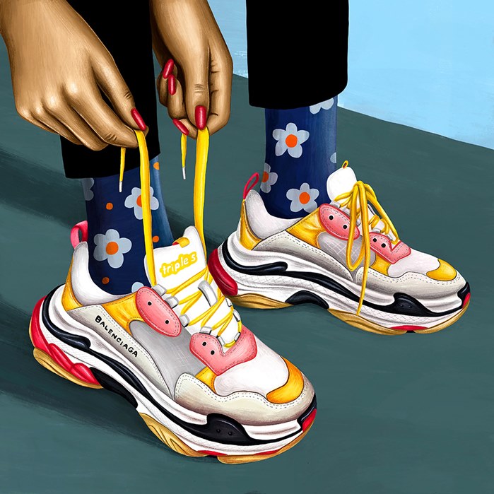 Digital painting of tying the shoes