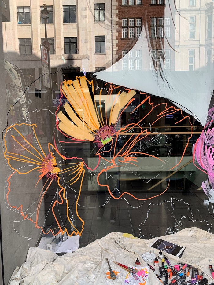 Flowers art work on window