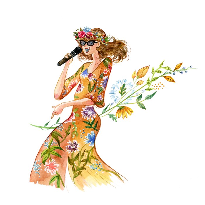 Watercolor portrait of Female single music band