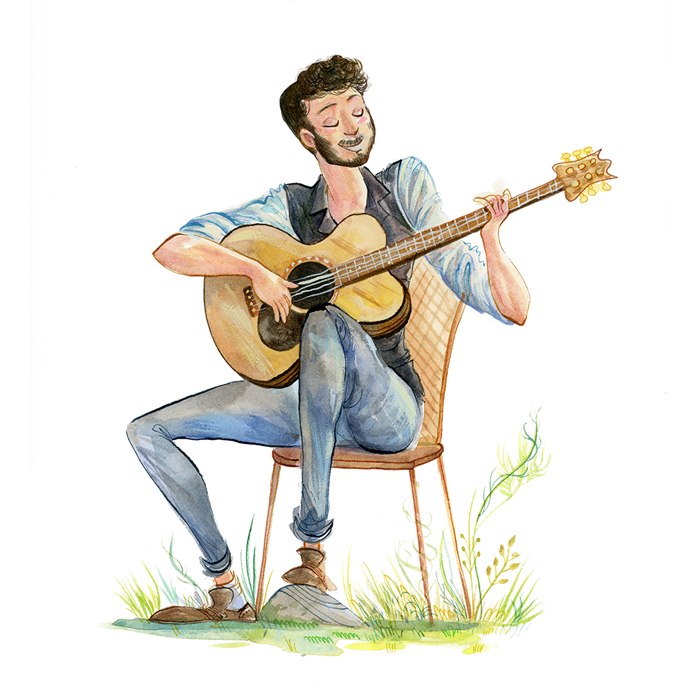 Male singer watercolor portrait illustration
