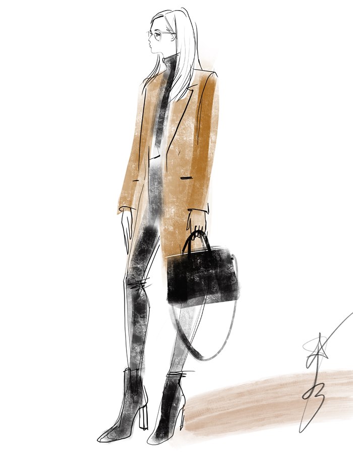 Watercolor fashion portrait by Jacqueline Bissett