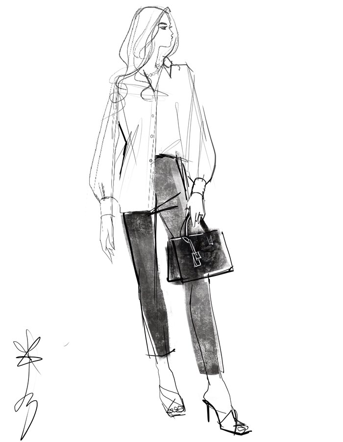 Jacqueline Bissett live drawing for Saint Laurent 