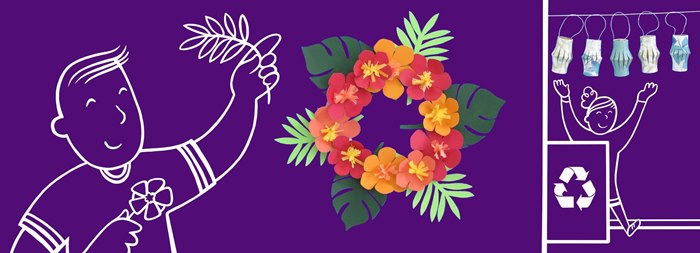 Line illustration of making flowers with toilet roll